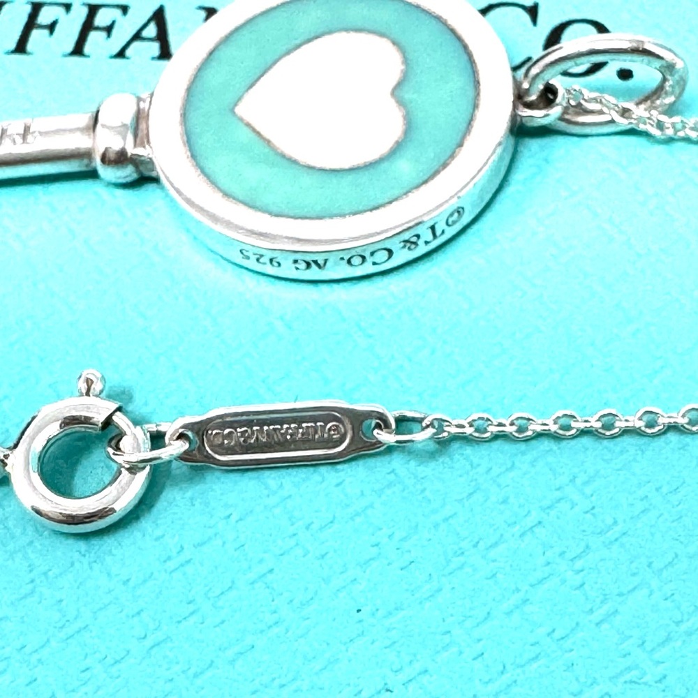 Authentic Tiffany & co. Enamel Blue Heart Key Pendant Necklace. - Picture 4 of 11